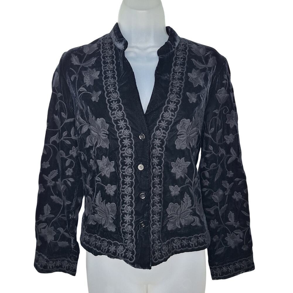 Zara Velvet Embroidered Jacket Small Soft Goth Whimsygoth Fairy Dark Boho Floral